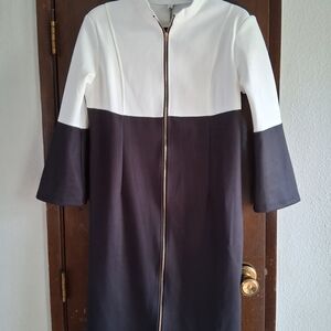 White House Black Market Black and White Long Sleeve Dress